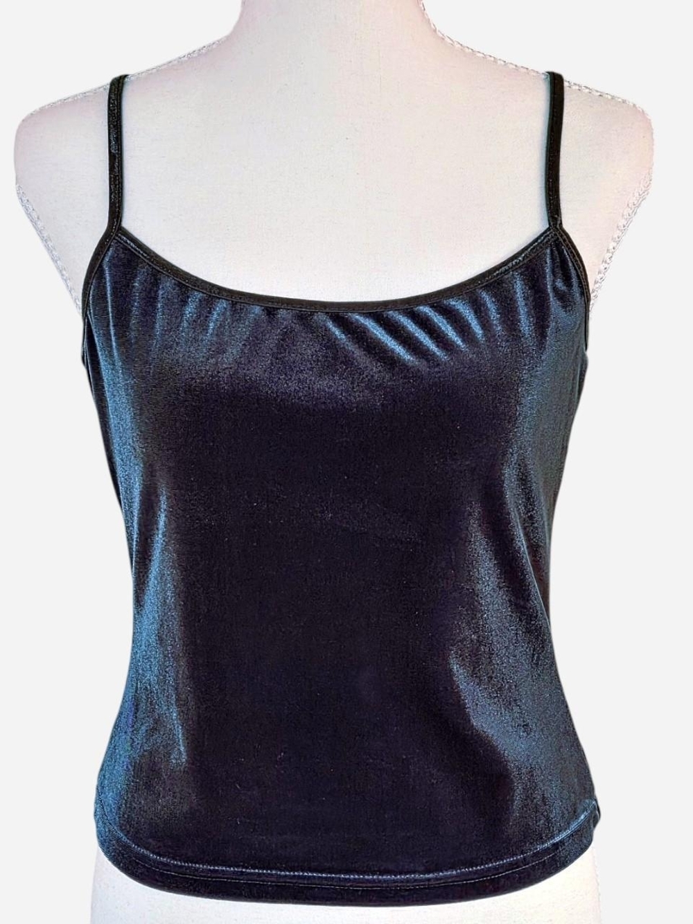 VTG Velvet 90's Cropped Tank Top Grunge Goth Shimmer Green Grey Vintage Size L